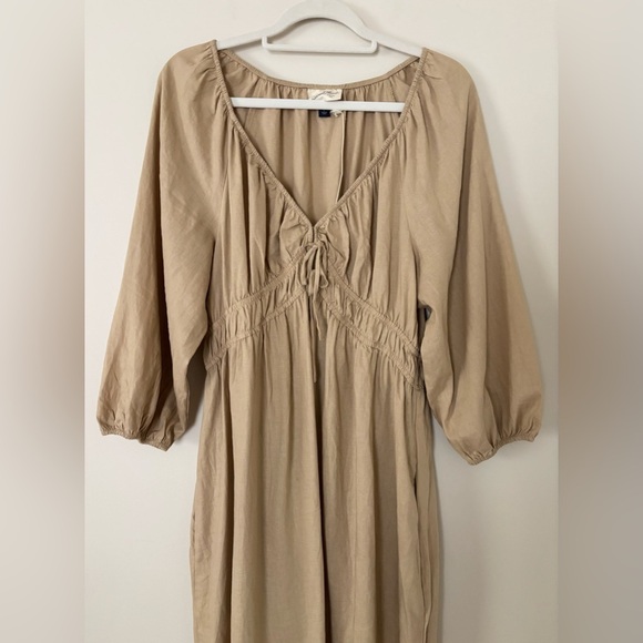 NWOT Universal Thread Tan Linen Blend Cottagecore Fit and Flare Midi Dress - Picture 4 of 10